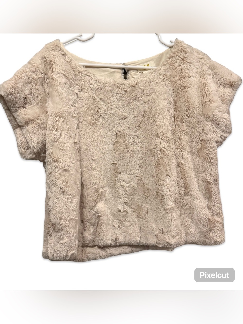 Mauve Anthropologie Faux Fur Short Sleeve Top - Cream